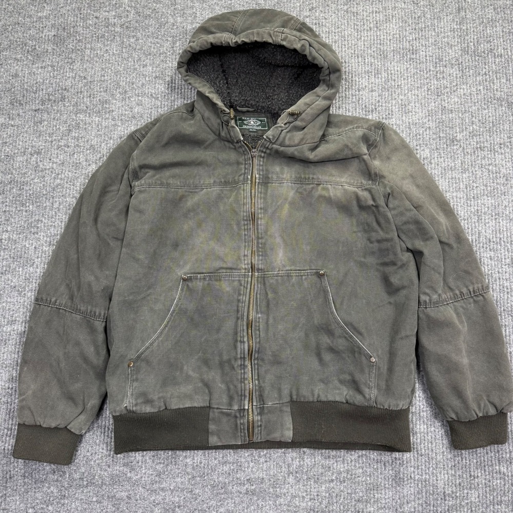 GH Bass Men XL Canvas Sherpa Lined Hooded Workwear Bomber Jacket Gray Green